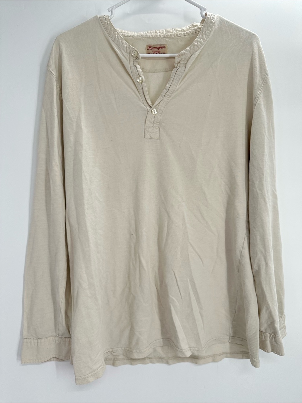 Homespun Knitwear Henley Size Medium M Cream White Flaw*